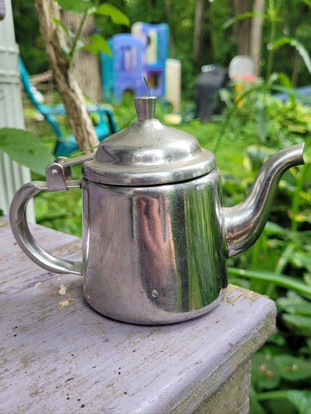Stainless Steel Tea Pot Coffee Pot 1 Cup Silver Cream Cottagecore Farmhouse